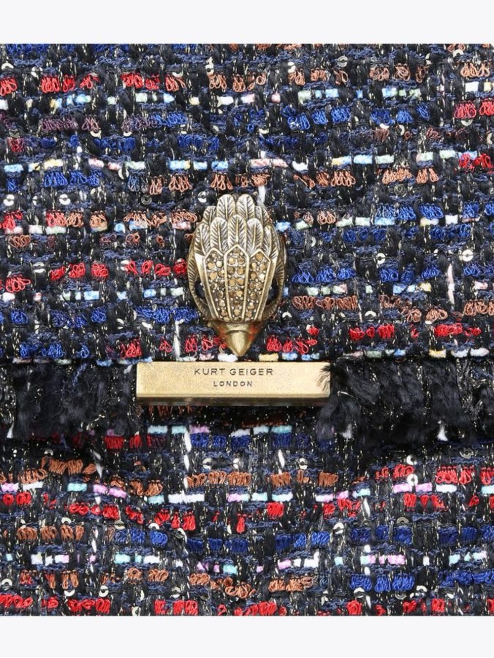 Kurt Geiger Tweed Chain Shoulder Bag in Red, Blue & Black - Picture 4 of 12